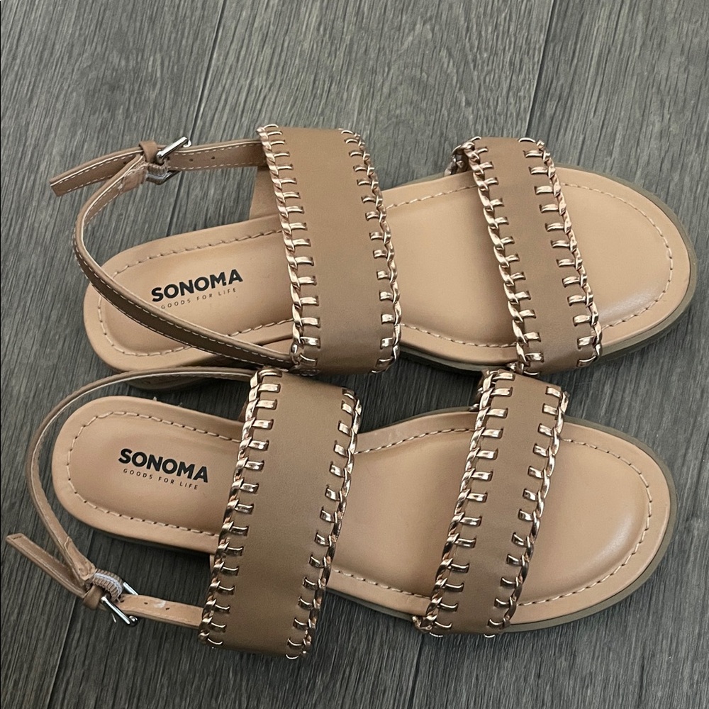 Sonoma Girls Beige Sandals with Stitch Detail